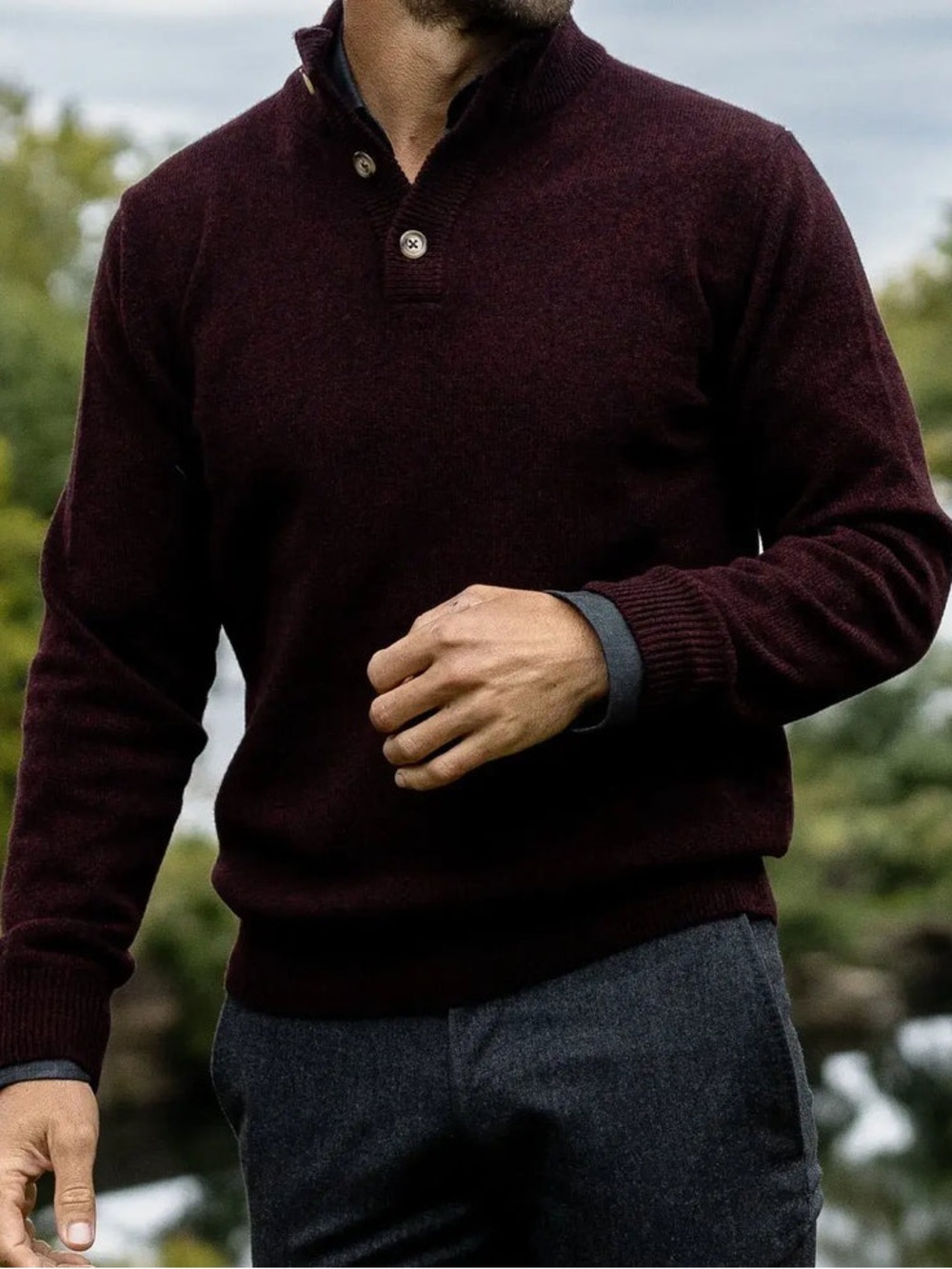 Ledbury merino Burgundy Brewer Mock Neck Sweater size Large